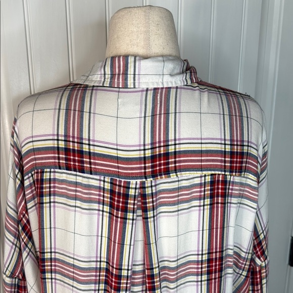 Lou & Grey for Loft red plaid wrap long sleeve top Sz XL - Picture 7 of 9